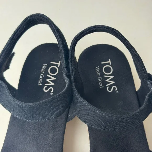 TOMS Diana Black Canvas Espadrille Wedge Sandals Women 9.5 Platform 10017931 - Picture 8 of 8